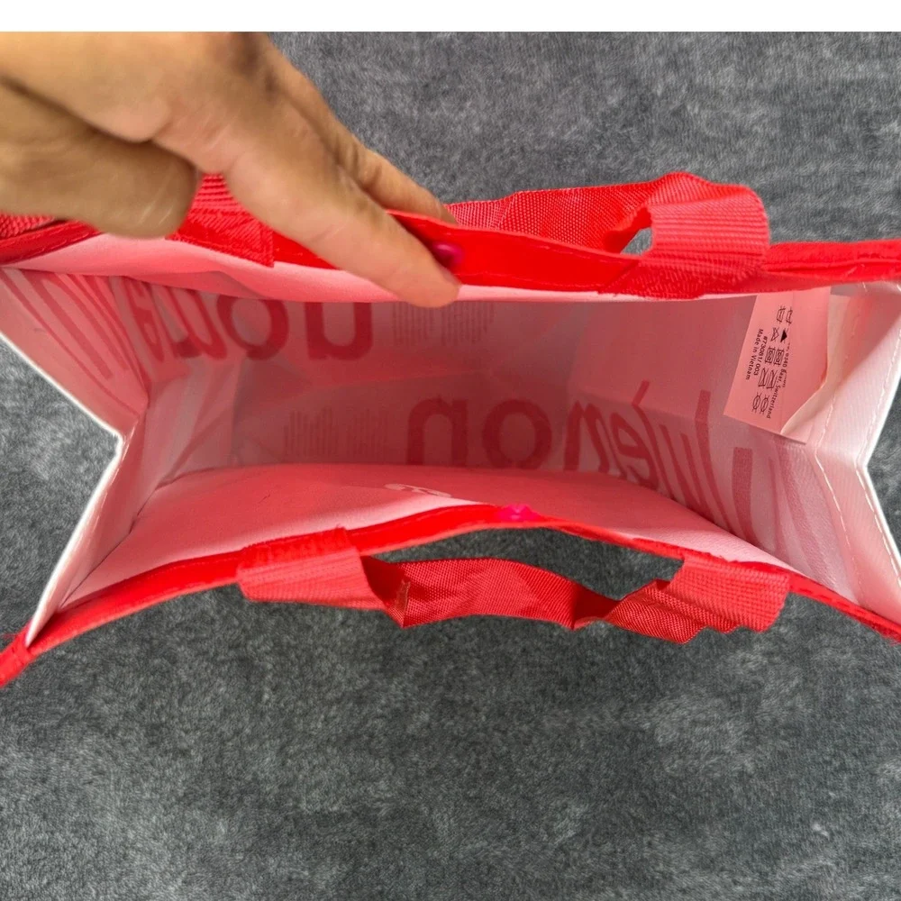 Lululemon Athletica Small Red Reusable Tote Bag Logo Snap Closure Eco Friendly